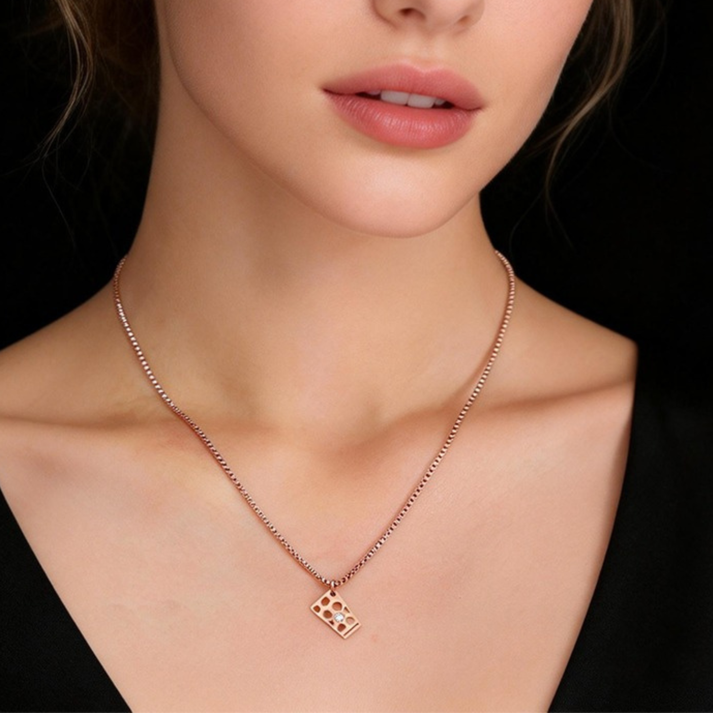 Dubbeglas Halskette mit Zirkon aus Edelstahl