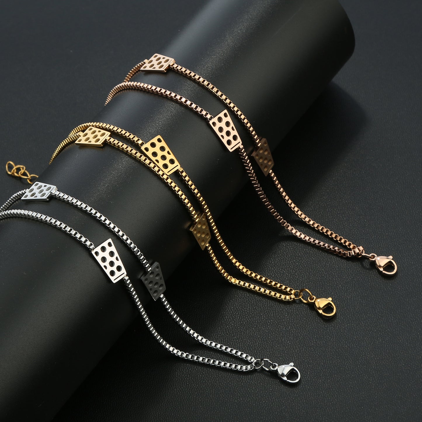 Dubbeglas Armband Edelstahl