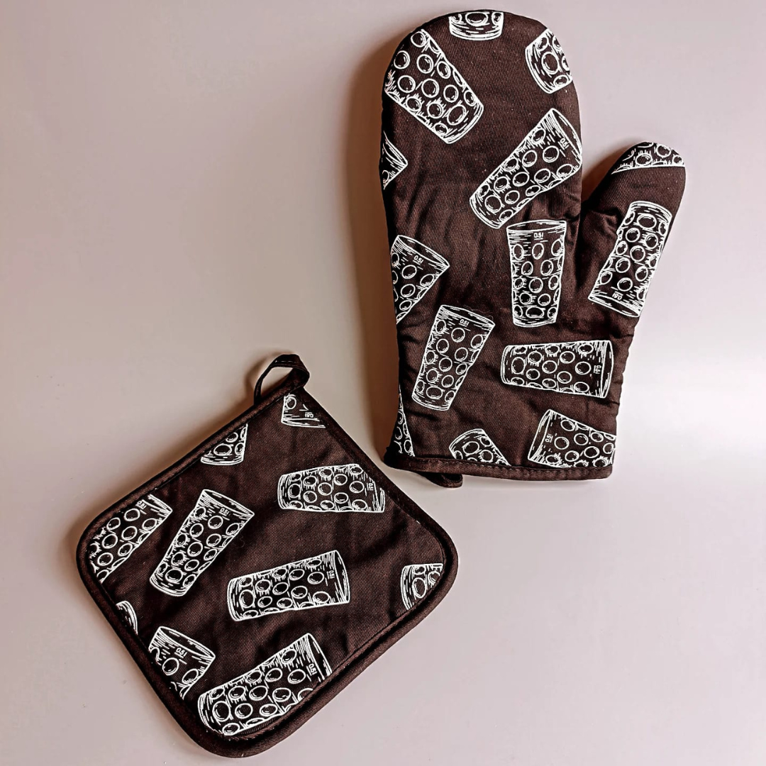 Dubbeglas Topflappen & Ofenhandschuh Set