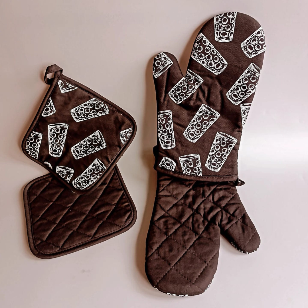 Dubbeglas Topflappen & Ofenhandschuh Set