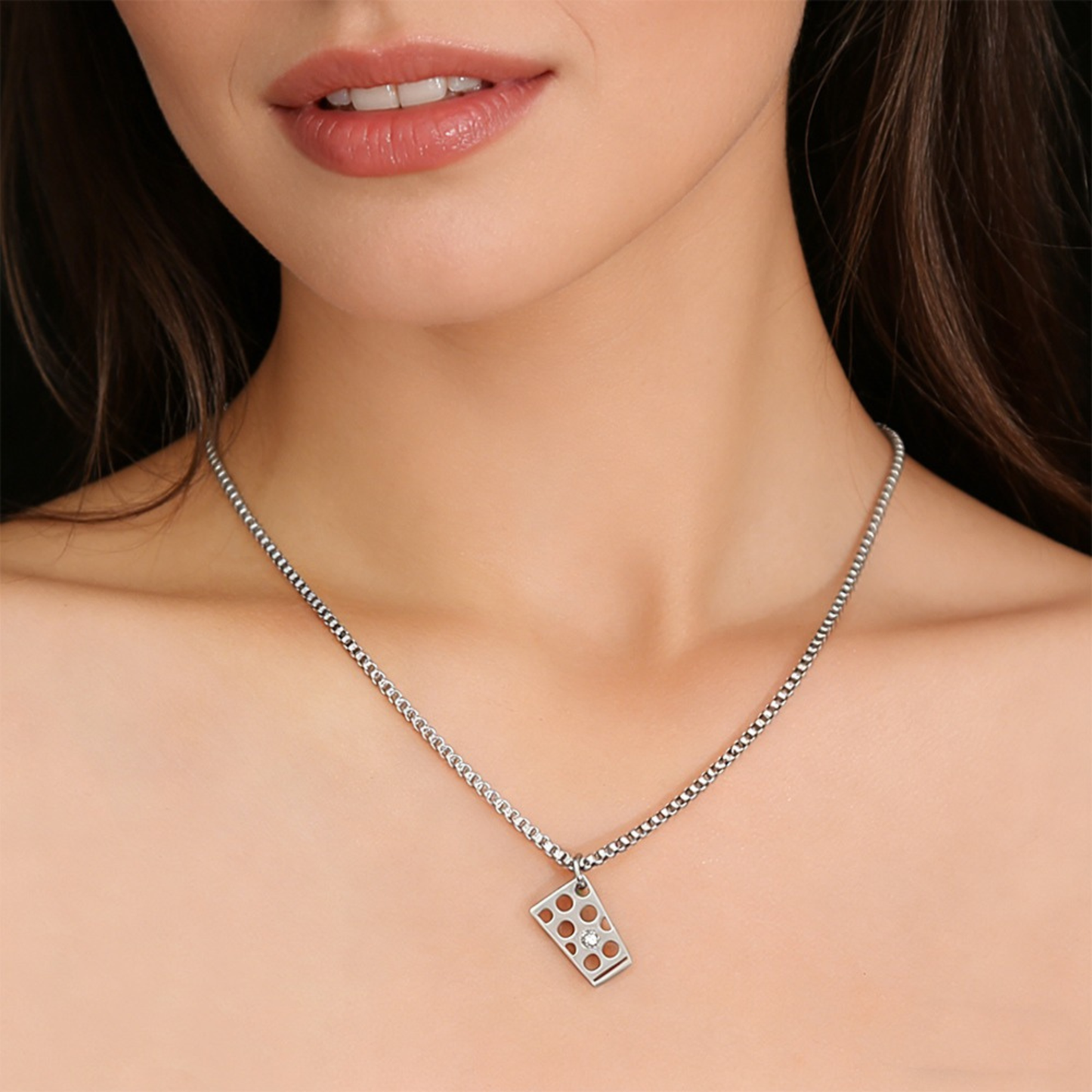 Dubbeglas Halskette mit Zirkon aus Edelstahl