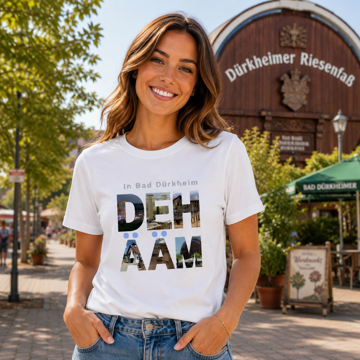 Frau steht in Bad Dürkheim mit Heimatliebe shirt