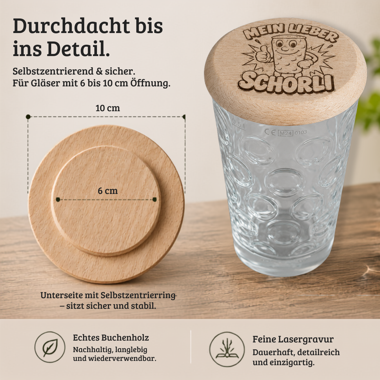Holzdeckel für Dubbeglas & Trinkgläser