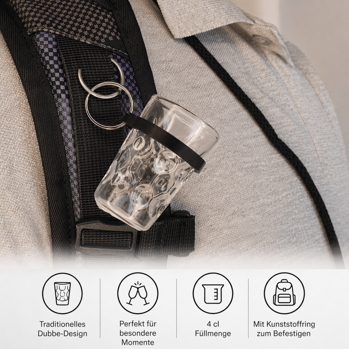 Dubbe-Schnapsglas mit Halter als Pfälzer Weinfest Zubehör
