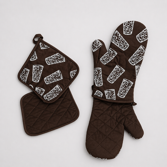 Dubbeglas Topflappen und Ofenhandschuh Set mit Pfälzer Design