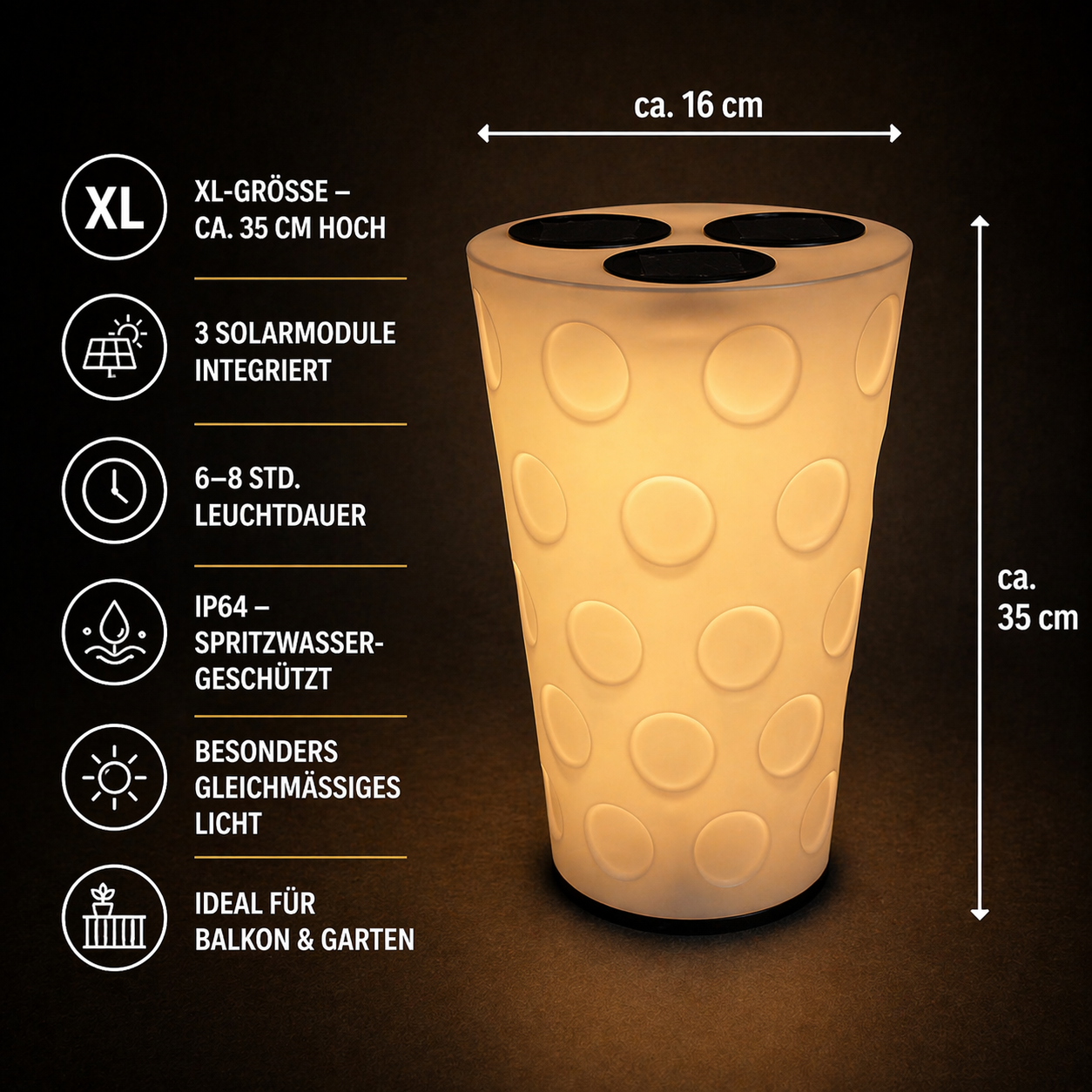 Große Dubbeglas Solarlampe im Pfälzer Weinfest Stil