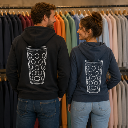 zipp hoodie mit dubbeglas motiv auf dem rücken
